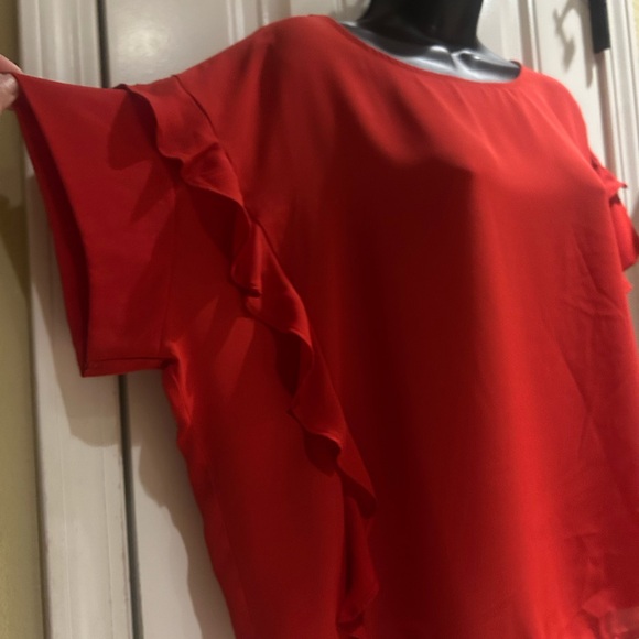 Express Red Ruffle Sleeve Top - Picture 2 of 5